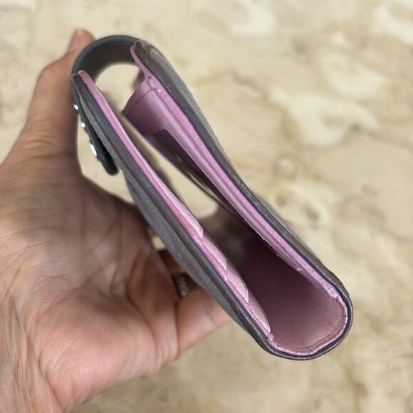 Coach Madison Op Art Sateen Grey & Pink Leather Wallet Signature Monogram - Picture 4 of 12